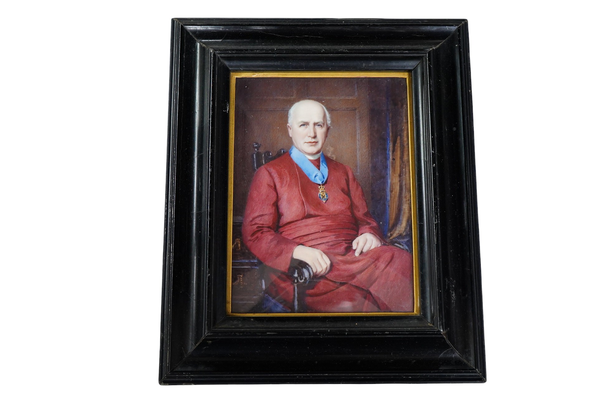 Early 20th century, Portrait miniature of a Cardinal, watercolour on ivory, 14 x 10.5cm, housed in a moulded ebonised frame CITES Submission reference X9XD9WRX